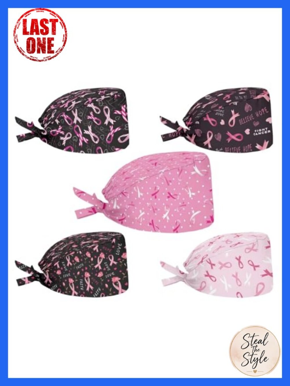 Holiday Scrub Hats with Sweatband Tie Back Hair Covering Set of 5
